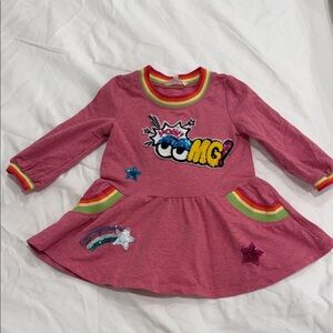 Pink Long Sleeve Baby Dress with Rainbow Accents